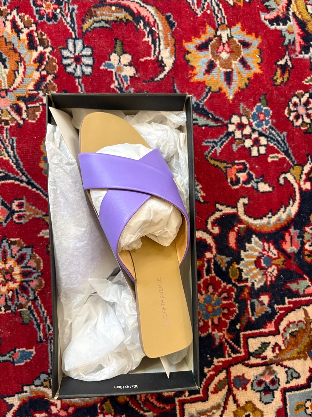 Saks, Fifth Avenue lilac leather upper sandal